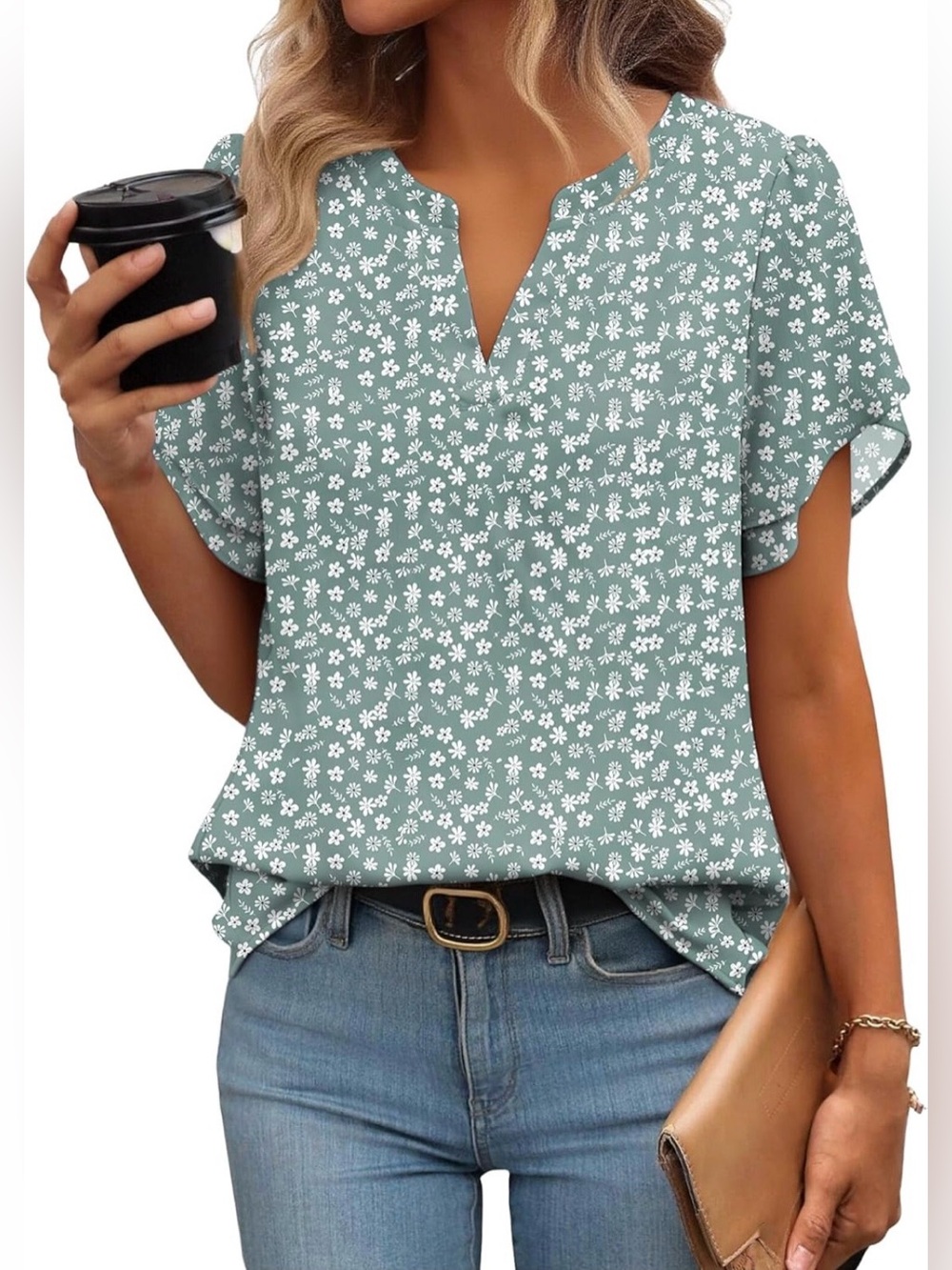 Zeagoo Dressy Casual Short V Neck Work Blouse Business Casual Summer Chiffon Top